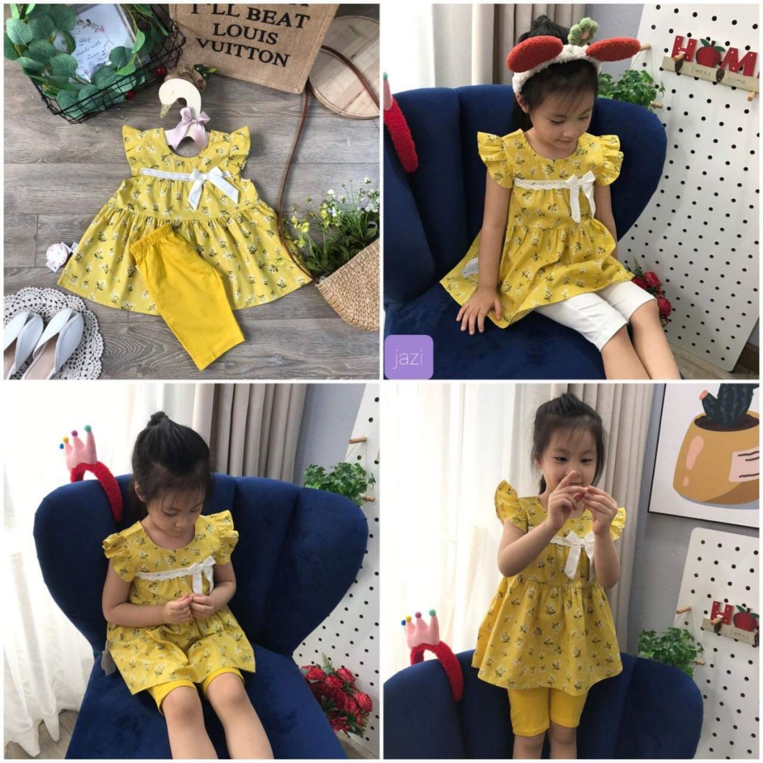 Váy hoa tay tiên nơ eo size 2-6 - V1135-